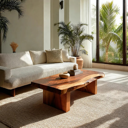 Live Edge Solid Wood Coffee Table with Thick Slab Top and Block Base - Elitegemse - View 10