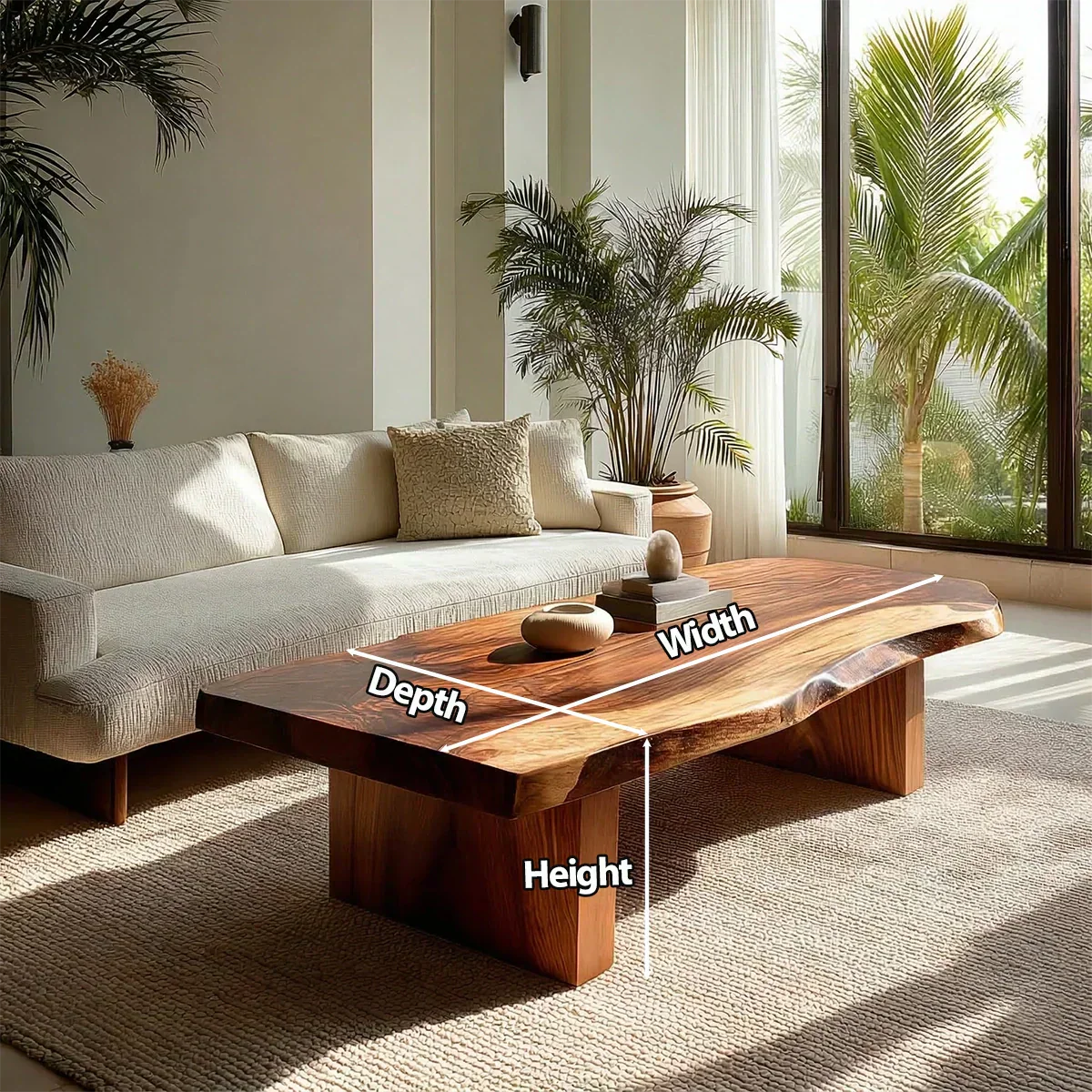 Live Edge Solid Wood Coffee Table with Thick Slab Top and Block Base - Elitegemse - View 6