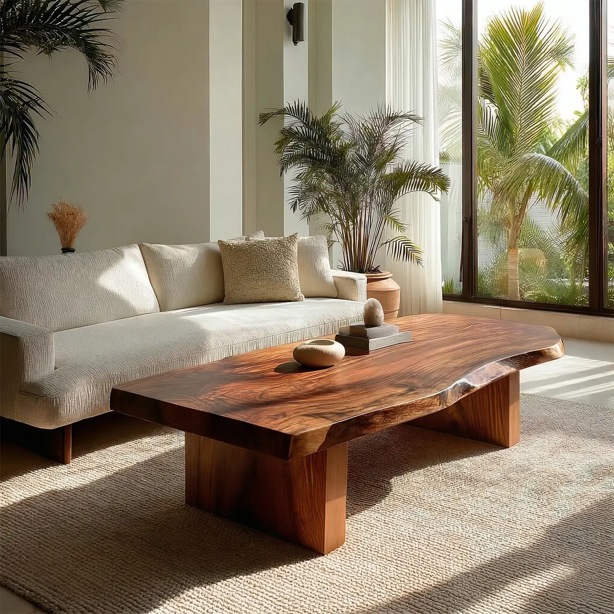 Live Edge Solid Wood Coffee Table with Thick Slab Top and Block Base - Elitegemse - View 7