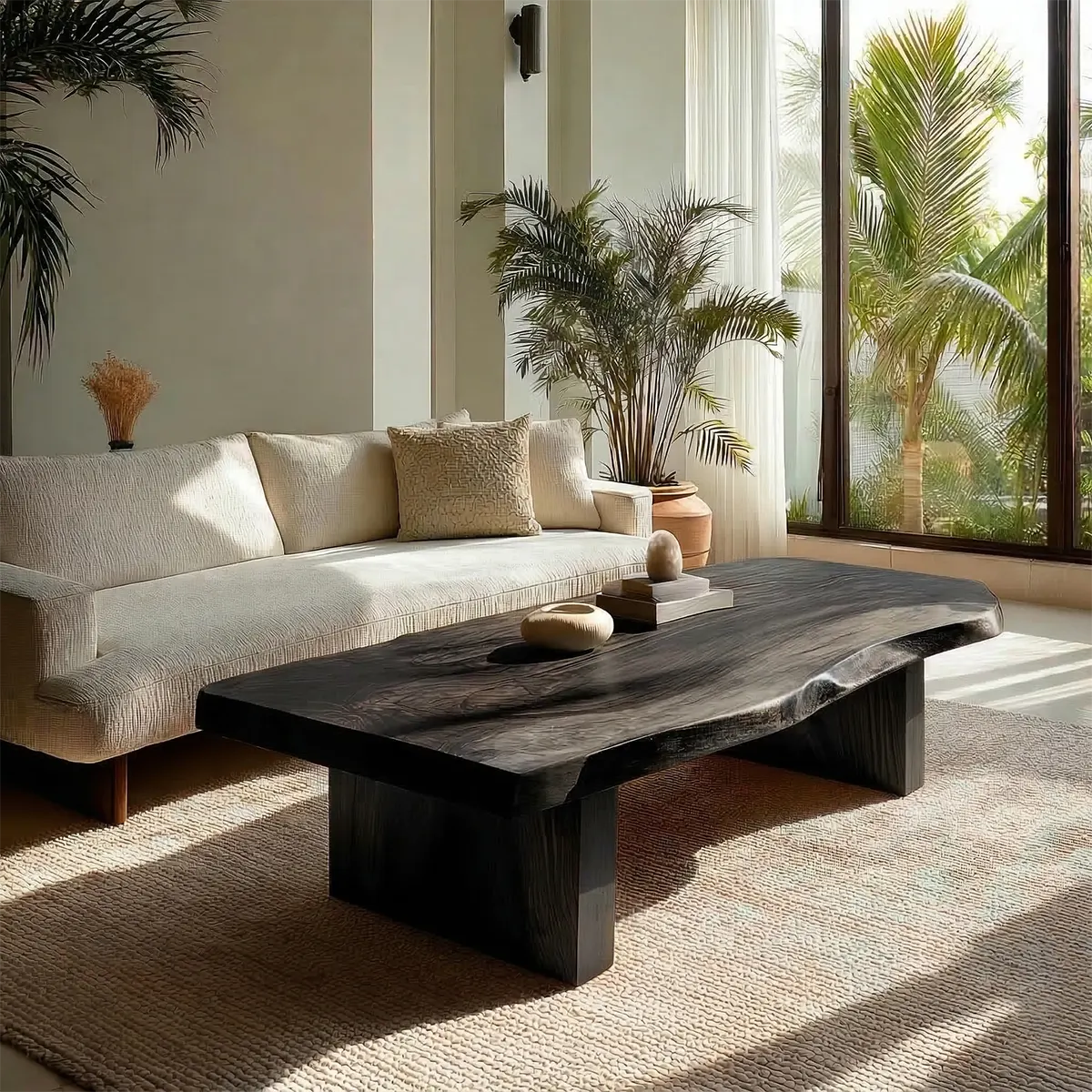 Live Edge Solid Wood Coffee Table with Thick Slab Top and Block Base - Elitegemse - View 9
