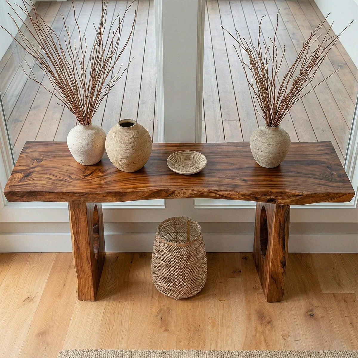 Live Edge Solid Wood Console Table with Sculptural Organic Base - Elitegemse - View 2
