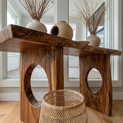 Live Edge Solid Wood Console Table with Sculptural Organic Base - Elitegemse - View 4