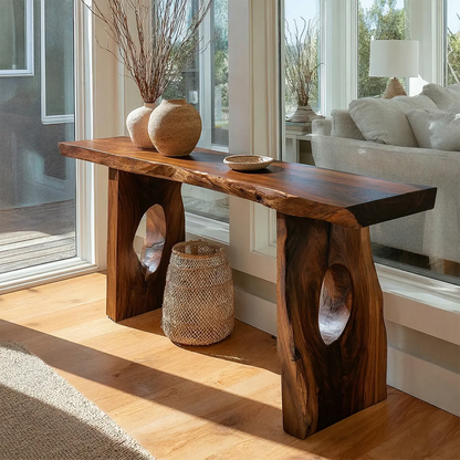 Live Edge Solid Wood Console Table with Sculptural Organic Base - Elitegemse - View 5