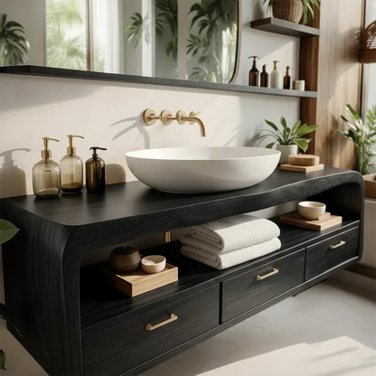 Live-Edge Walnut Finish Floating Bathroom Vanity - Solid Wood Bathroom Cabinet - Elitegemse - View 2