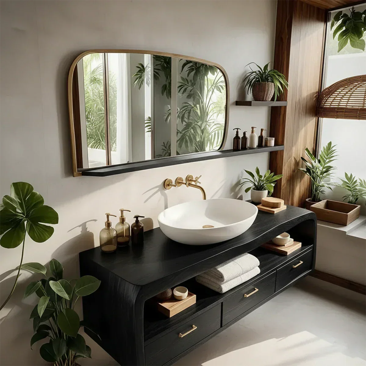 Live-Edge Walnut Finish Floating Bathroom Vanity - Solid Wood Bathroom Cabinet - Elitegemse - View 3