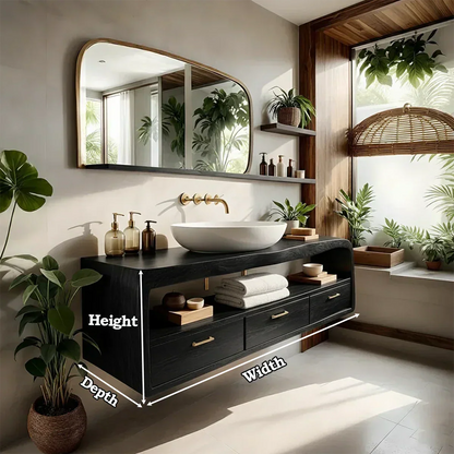 Live-Edge Walnut Finish Floating Bathroom Vanity - Solid Wood Bathroom Cabinet - Elitegemse - View 5