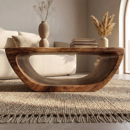 Long Sculptural Hollow Coffee Table in Organic Modern Natural Solid Wood - Elitegemse - View 4