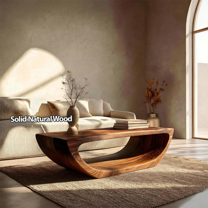 Long Sculptural Hollow Coffee Table in Organic Modern Natural Solid Wood - Elitegemse - View 5