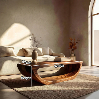 Long Sculptural Hollow Coffee Table in Organic Modern Natural Solid Wood - Elitegemse - View 6