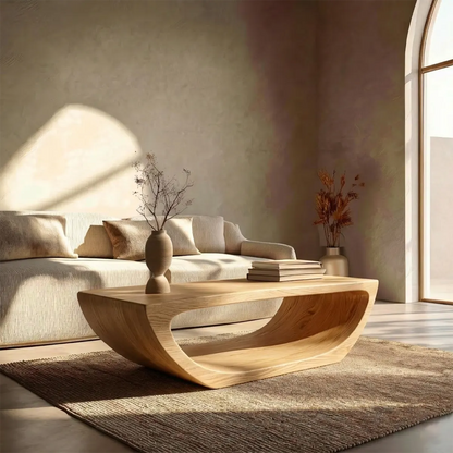 Long Sculptural Hollow Coffee Table in Organic Modern Natural Solid Wood - Elitegemse - View 8