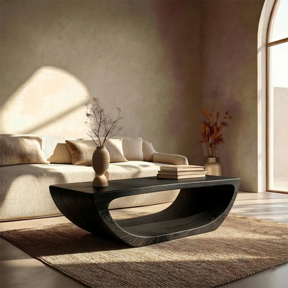 Long Sculptural Hollow Coffee Table in Organic Modern Natural Solid Wood - Elitegemse - View 9