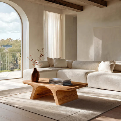 Low Profile Natural Solid Wood Coffee Table with Sculptural Base - Elitegemse - View 8