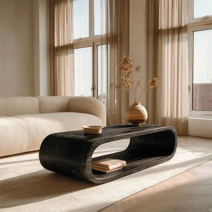 Minimalist Loop Form Natural Solid Wood Coffee Table with Open Base - Elitegemse - View 7