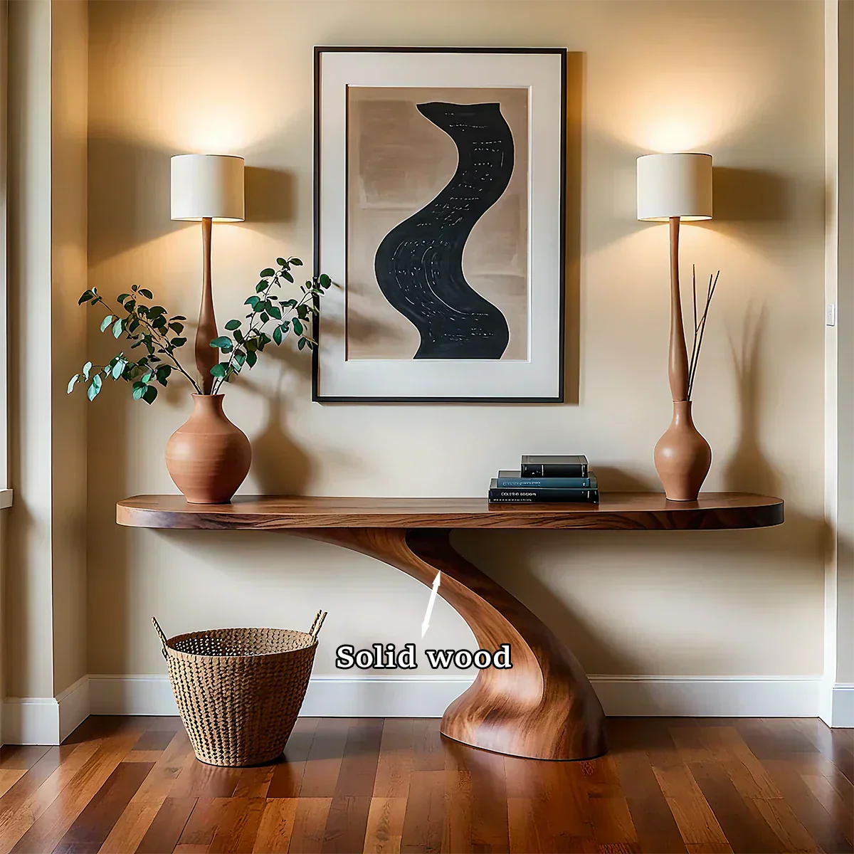 Minimalist Sculptural Console Table in Natural Solid Wood for Entryway - Elitegemse - View 10