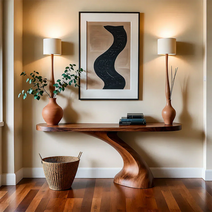 Minimalist Sculptural Console Table in Natural Solid Wood for Entryway - Elitegemse - View 13
