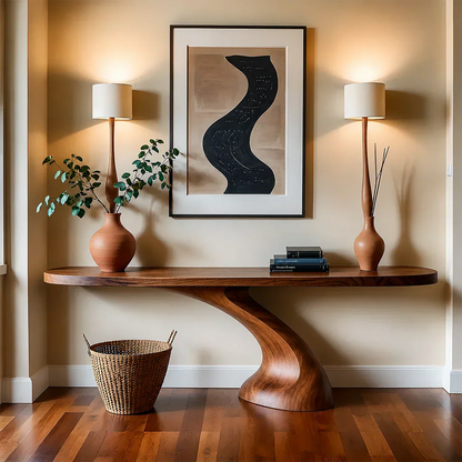 Minimalist Sculptural Console Table in Natural Solid Wood for Entryway - Elitegemse - View 15