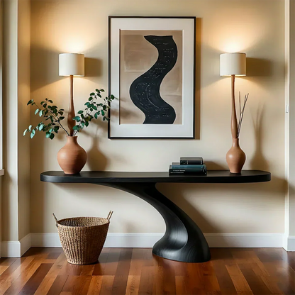 Minimalist Sculptural Console Table in Natural Solid Wood for Entryway - Elitegemse - View 9
