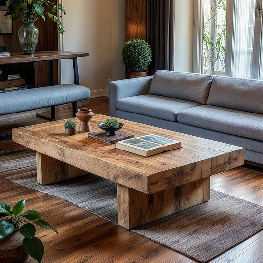 Minimalist Solid Wood Coffee Table – Natural Solid Wood Block Coffee Table - Elitegemse