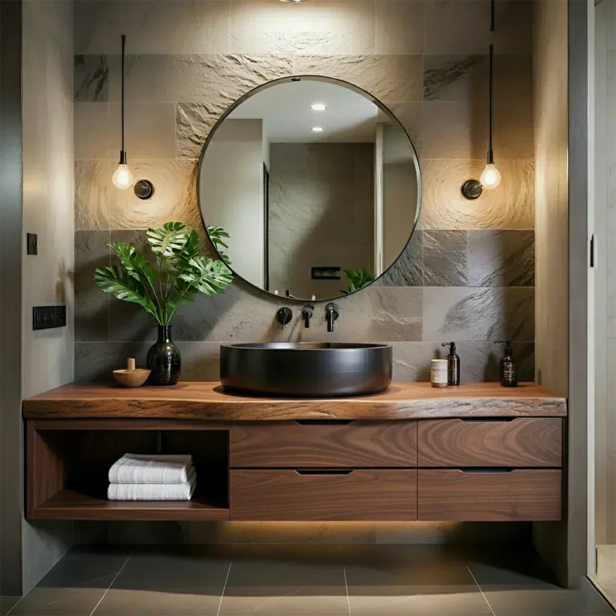 Modern Floating Natural Solid Wood Bathroom Vanity - Elitegemse - View 10