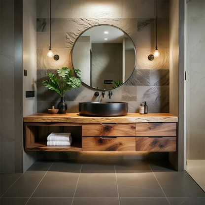 Modern Floating Natural Solid Wood Bathroom Vanity - Elitegemse - View 2