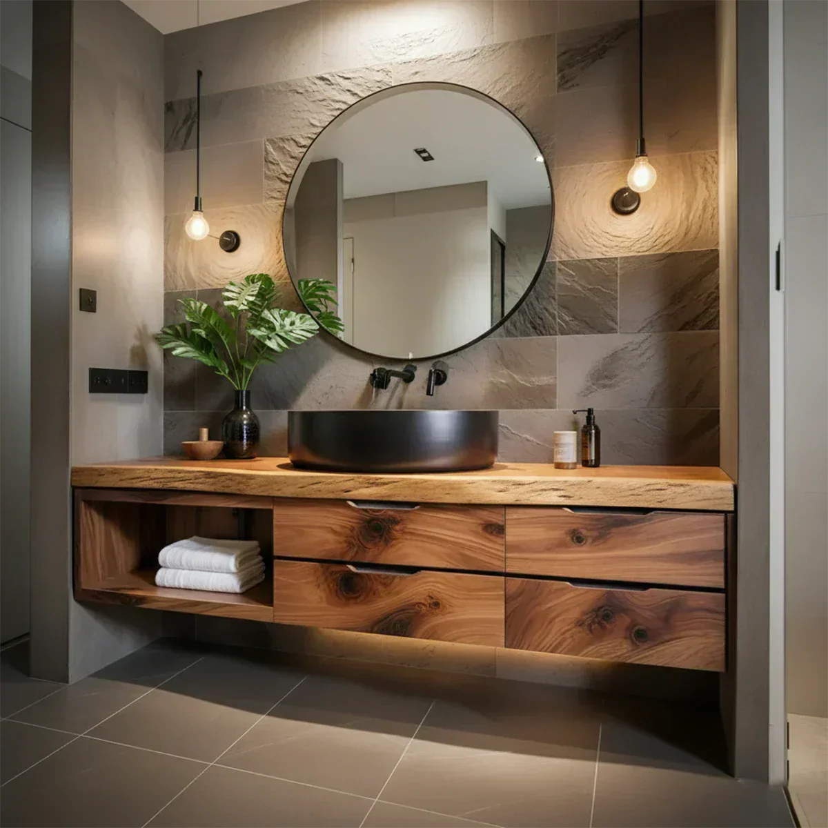 Modern Floating Natural Solid Wood Bathroom Vanity - Elitegemse - View 3