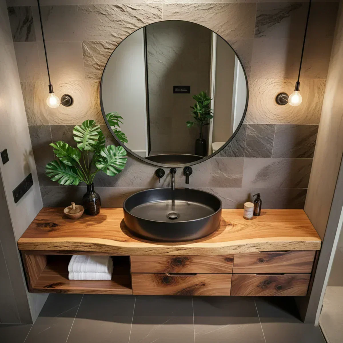 Modern Floating Natural Solid Wood Bathroom Vanity - Elitegemse - View 4