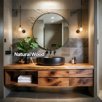 Modern Floating Natural Solid Wood Bathroom Vanity - Elitegemse - View 6