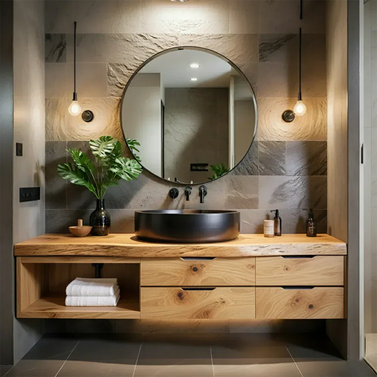 Modern Floating Natural Solid Wood Bathroom Vanity - Elitegemse - View 9