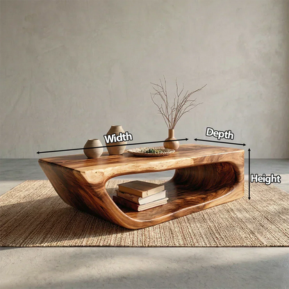 Modern Hollow Form Natural Solid Wood Coffee Table with Open Shelf - Elitegemse - View 5