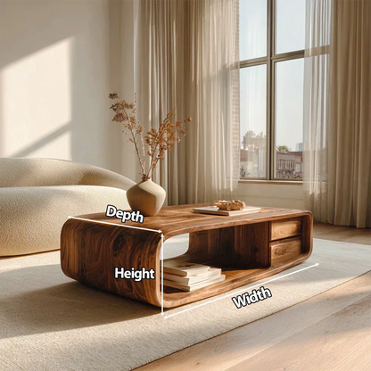 Modern Natural Solid Wood Coffee Table with Drawer and Open Shelf - Elitegemse - View 4