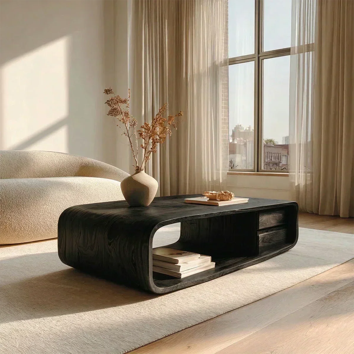 Modern Natural Solid Wood Coffee Table with Drawer and Open Shelf - Elitegemse - View 7