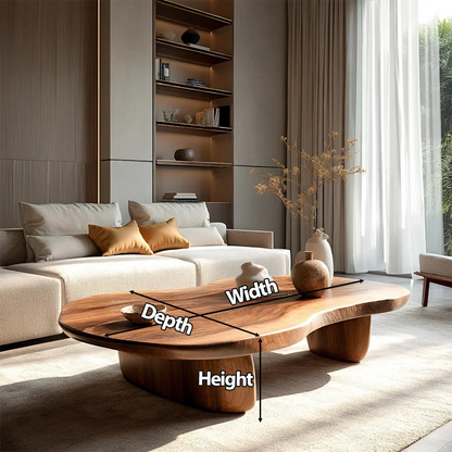 Modern Organic Natural Solid Wood Coffee Table with Rounded Base - Elitegemse - View 4