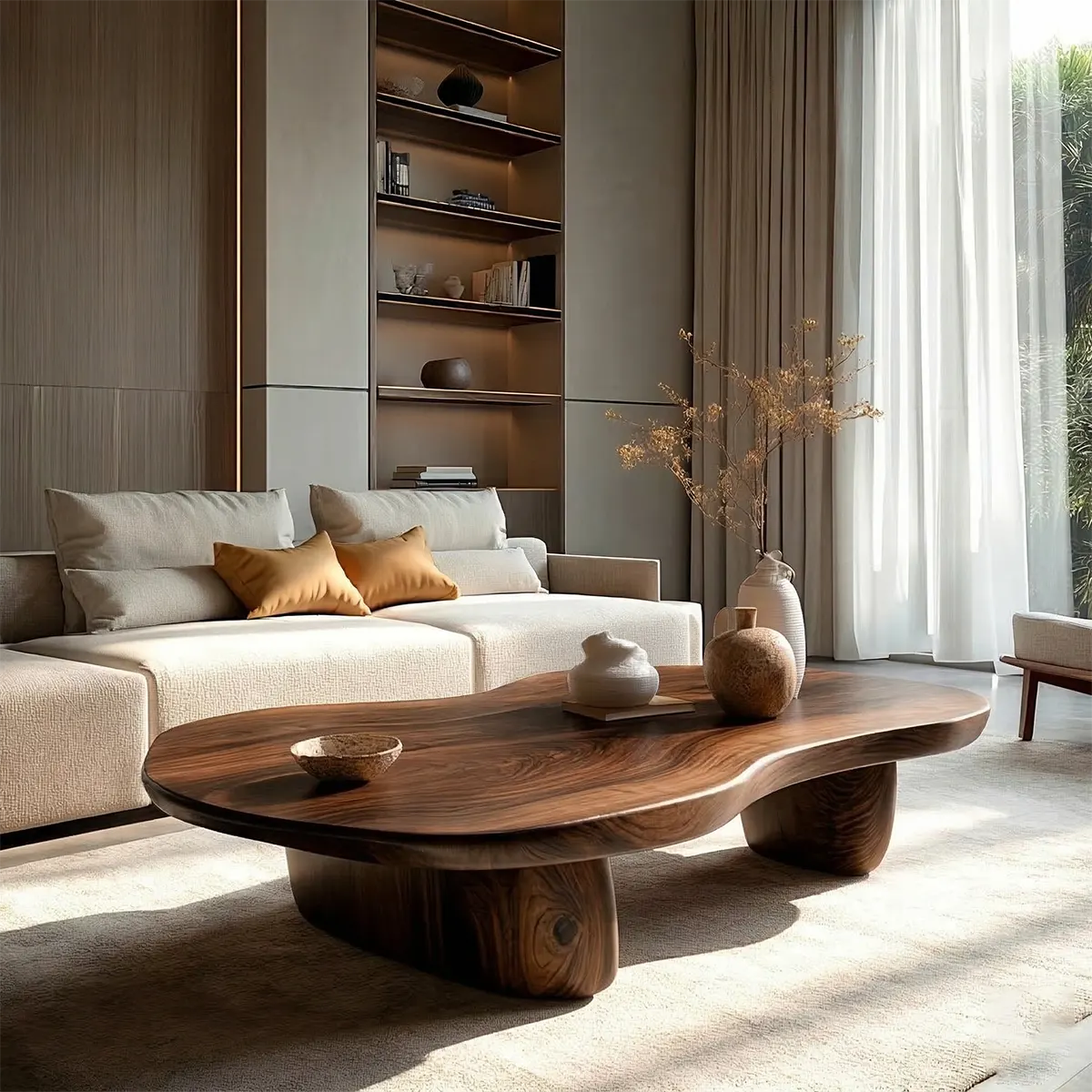 Modern Organic Natural Solid Wood Coffee Table with Rounded Base - Elitegemse - View 5
