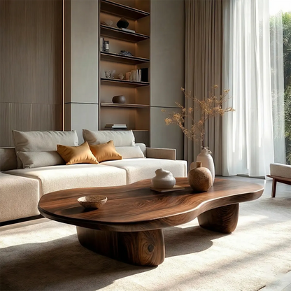 Modern Organic Natural Solid Wood Coffee Table with Rounded Base - Elitegemse - View 5