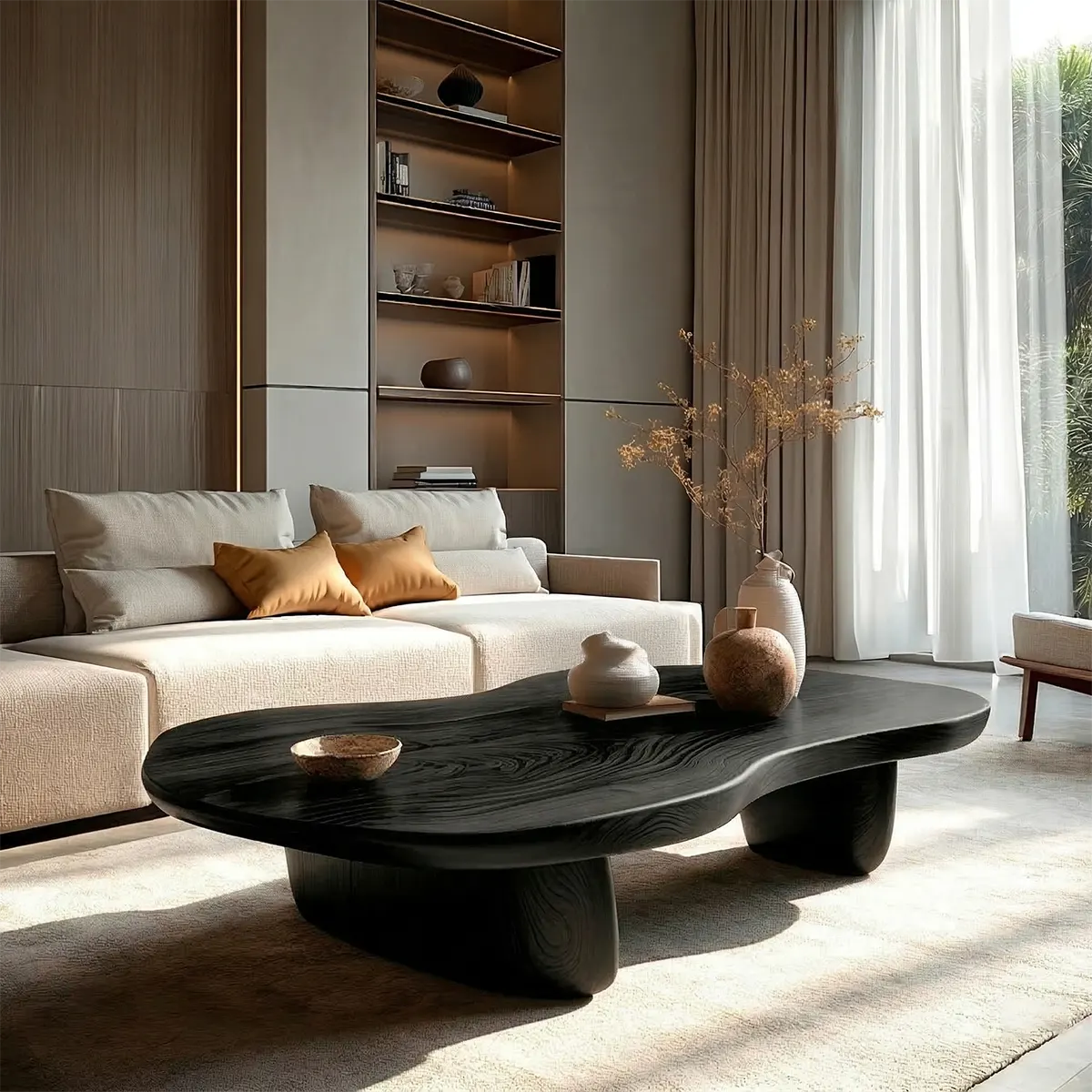 Modern Organic Natural Solid Wood Coffee Table with Rounded Base - Elitegemse - View 6