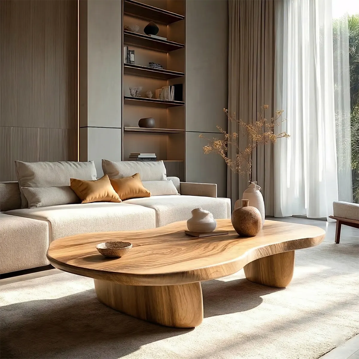 Modern Organic Natural Solid Wood Coffee Table with Rounded Base - Elitegemse - View 7