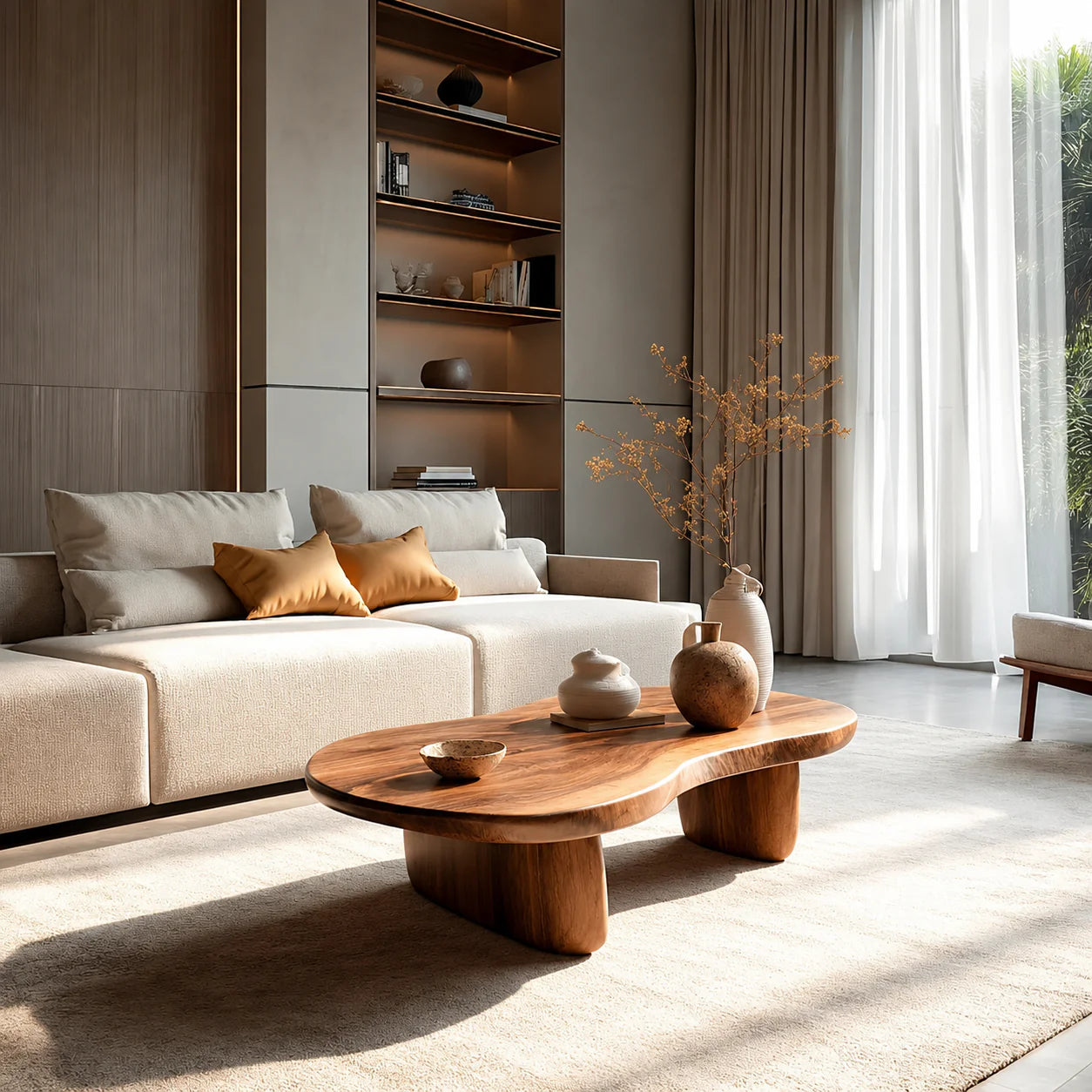 Modern Organic Natural Solid Wood Coffee Table with Rounded Base - Elitegemse - View 8