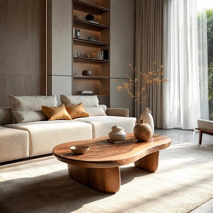 Modern Organic Natural Solid Wood Coffee Table with Rounded Base - Elitegemse - View 9