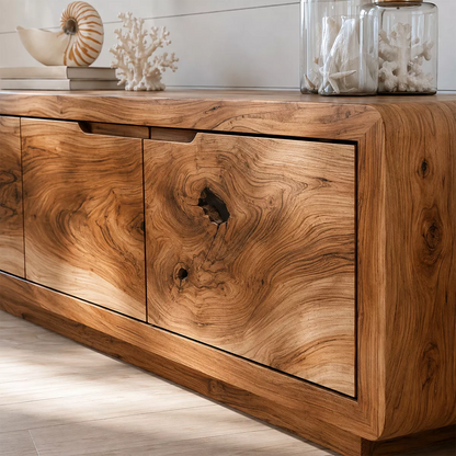 Modern TV Stand with Four Cabinet Doors in Natural Solid Wood - Elitegemse - 1