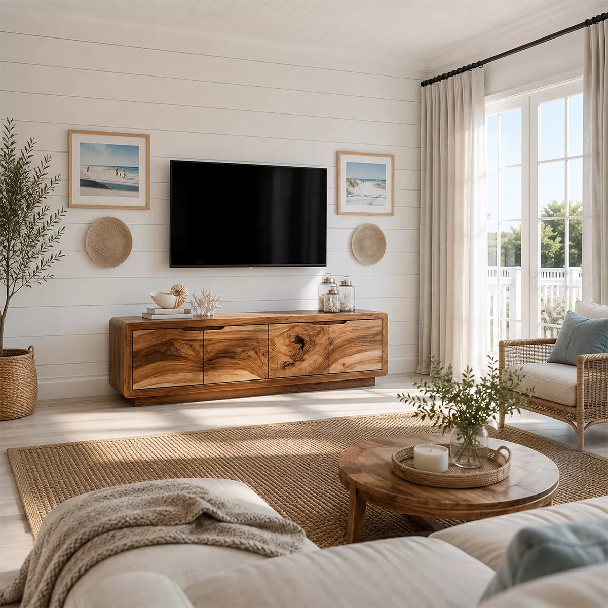 Modern TV Stand with Four Cabinet Doors in Natural Solid Wood - Elitegemse - 4