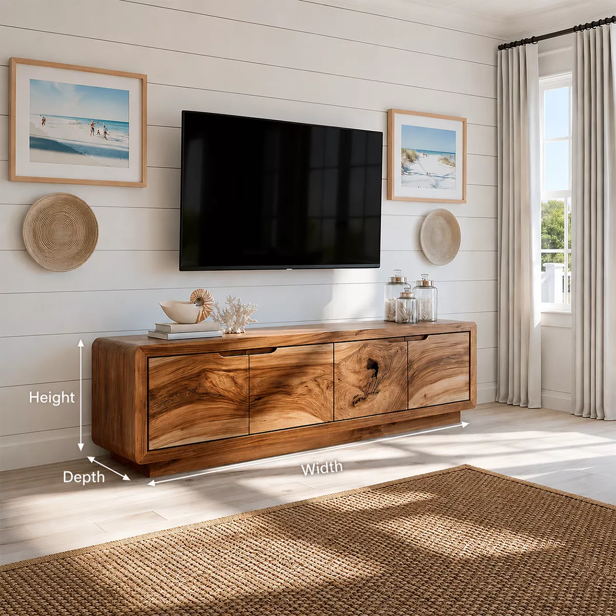 Modern TV Stand with Four Cabinet Doors in Natural Solid Wood - Elitegemse - 5