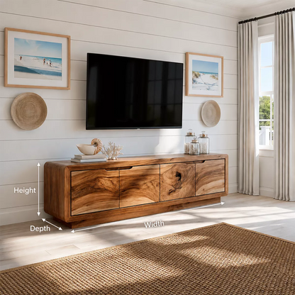 Modern TV Stand with Four Cabinet Doors in Natural Solid Wood - Elitegemse - 5