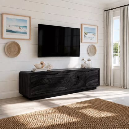 Modern TV Stand with Four Cabinet Doors in Natural Solid Wood - Elitegemse - 8