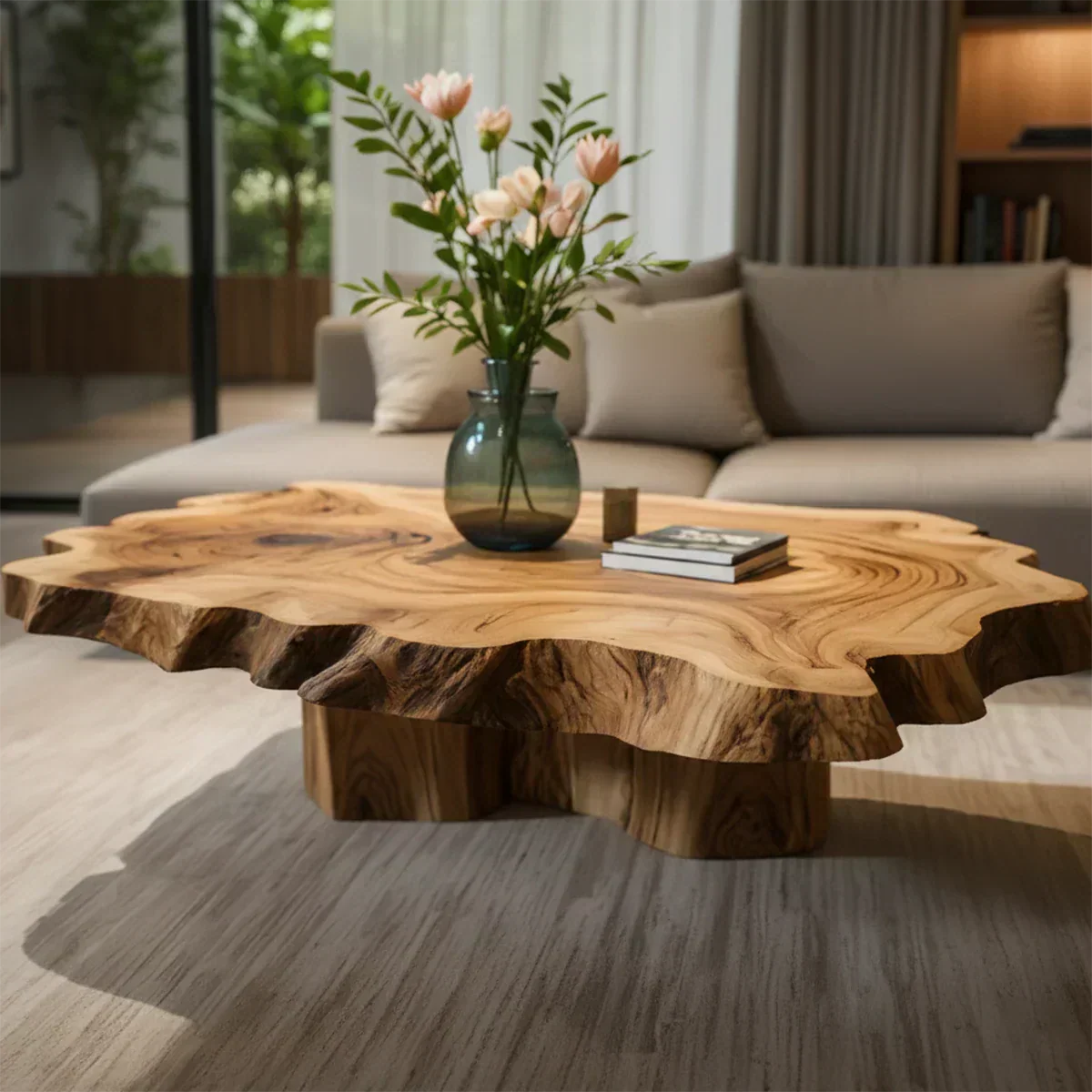 Natural Edge Solid Wood Coffee Table – Sculptural Japandi Form - Elitegemse - View 2