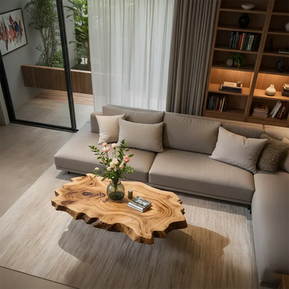 Natural Edge Solid Wood Coffee Table – Sculptural Japandi Form - Elitegemse - View 4