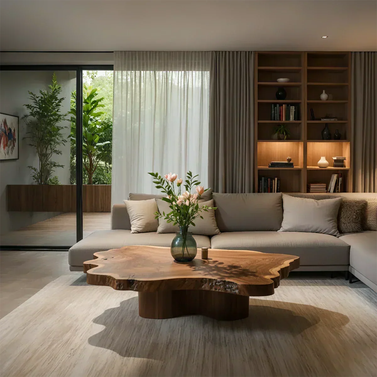 Natural Edge Solid Wood Coffee Table – Sculptural Japandi Form - Elitegemse - View 7