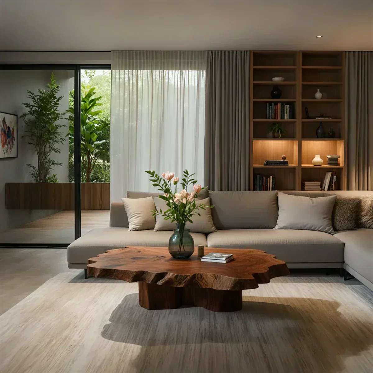 Natural Edge Solid Wood Coffee Table – Sculptural Japandi Form - Elitegemse - View 8