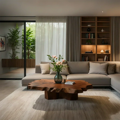 Natural Edge Solid Wood Coffee Table – Sculptural Japandi Form - Elitegemse - View 8