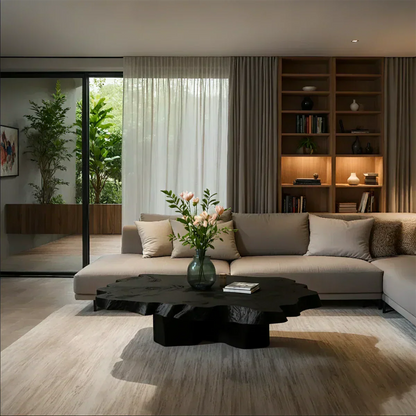 Natural Edge Solid Wood Coffee Table – Sculptural Japandi Form - Elitegemse - View 9