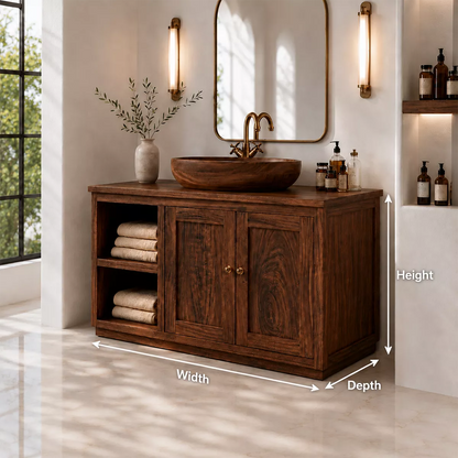 Natural Solid Wood Bathroom Vanity with Open Nook Storage Traditional - Elitegemse - 5